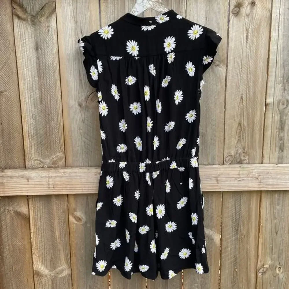 Kate Spade Romper Daisy Dot Flutter Sleeve Crepe Romper Black Size 4‎ Summer